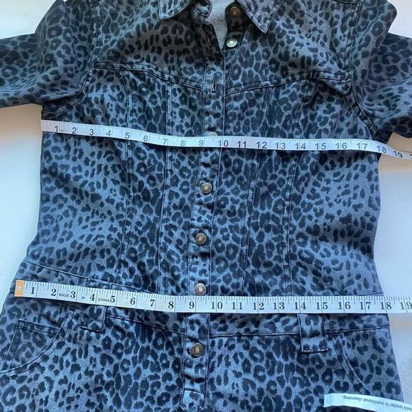 80s Vintage Denim Leopard Print Mini Dress Sz 10 Black & Grey Metal Rockerchic - Picture 4 of 13